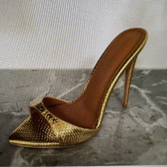 metallic gold mules, 4.5” heel - Picture 2 of 2